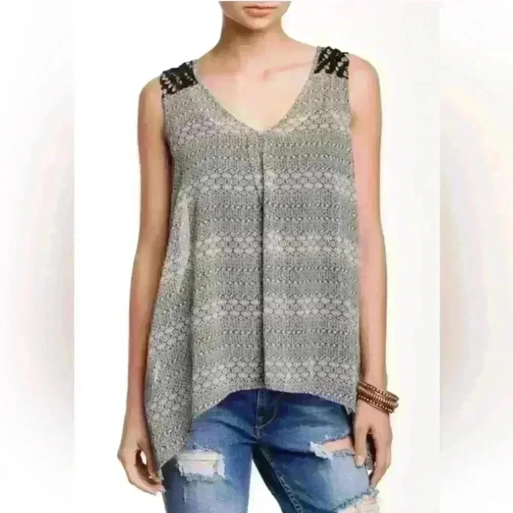DR2 by Daniel Rainn Crochet‎ Yoke Tank Top Blouse Light Weight Oversized XS